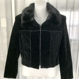 RARE VINTAGE MINK COLLAR VELVET EMBELLISHED BIKER JACKET